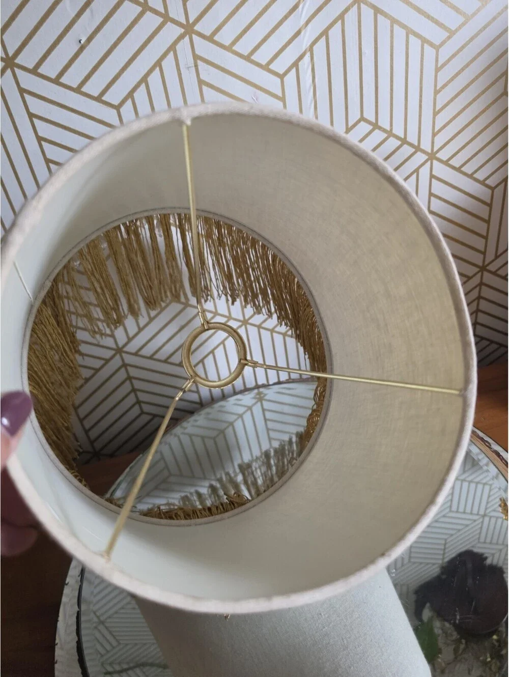 Vintage Fringed And Beaded Fabric Lampshade 10
